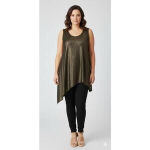 Eileen Fisher Metallic Organic Linen Tunic Blouse Sharkbite Hem Womens Large